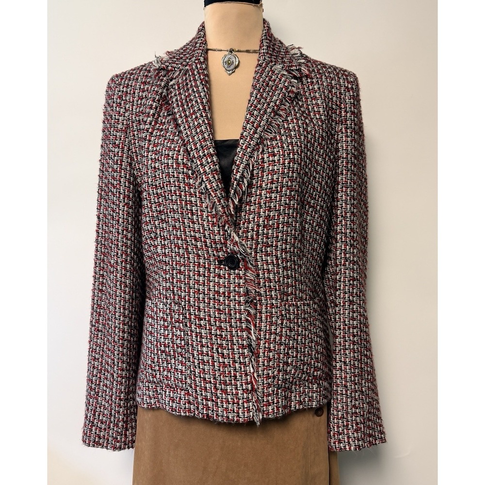 Amanda Smith Womens Plaid Tweed Woven Blazer Sz 12 Career Office Wear Jacket